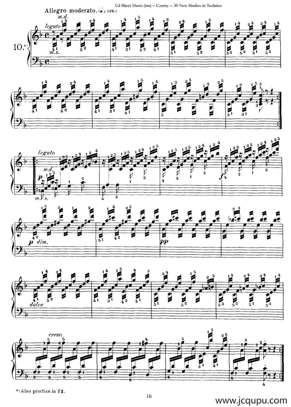 Czerny - 30 New Studies - 10（车尔尼Op849 - 30首练习曲）简谱