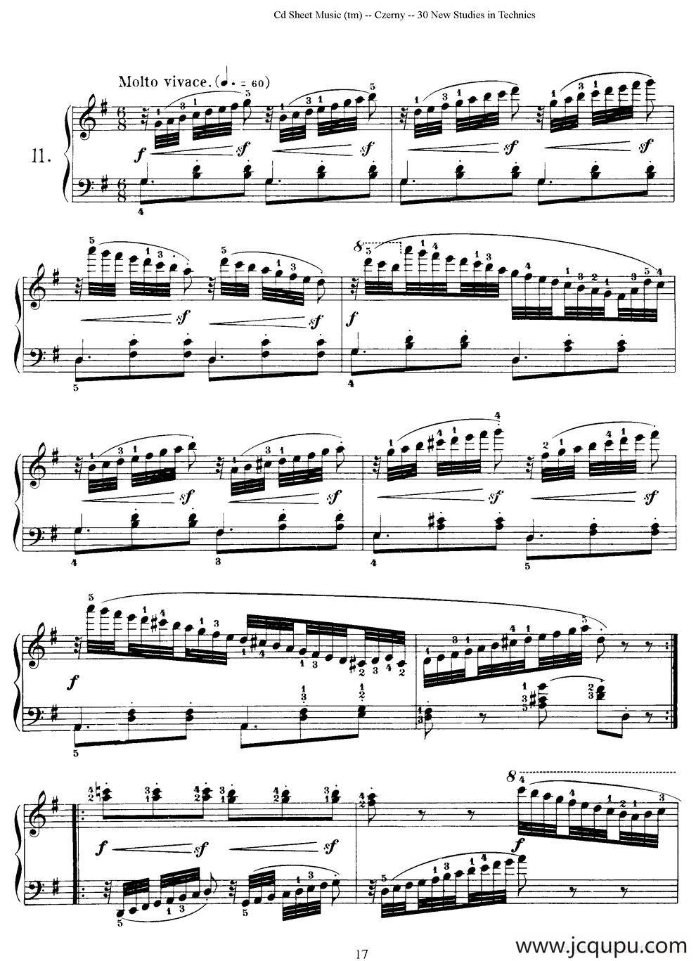 Czerny - 30 New Studies - 11（车尔尼Op849 - 30首练习曲）简谱