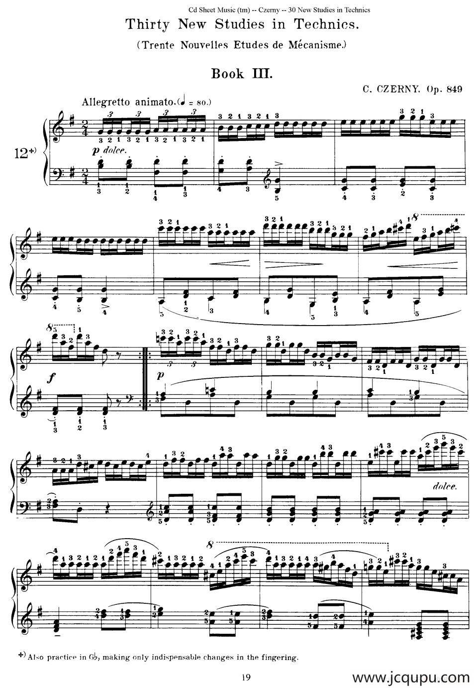 Czerny - 30 New Studies - 12（车尔尼Op849 - 30首练习曲）简谱