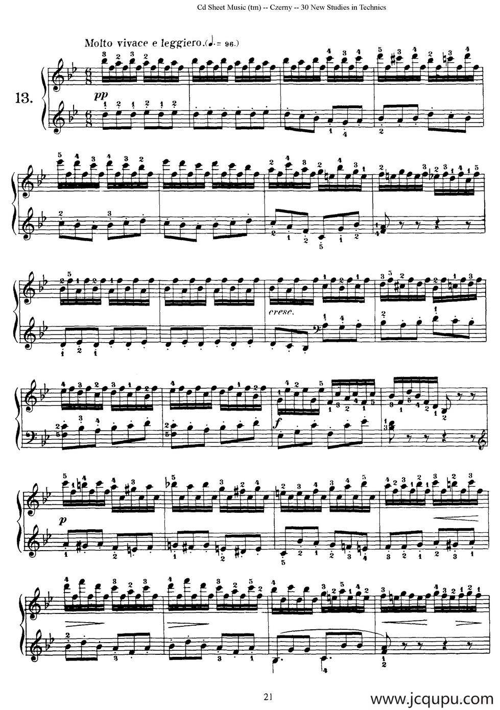 Czerny - 30 New Studies - 13（车尔尼Op849 - 30首练习曲）简谱