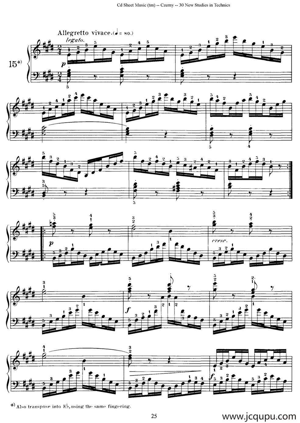 Czerny - 30 New Studies - 15（车尔尼Op849 - 30首练习曲）简谱