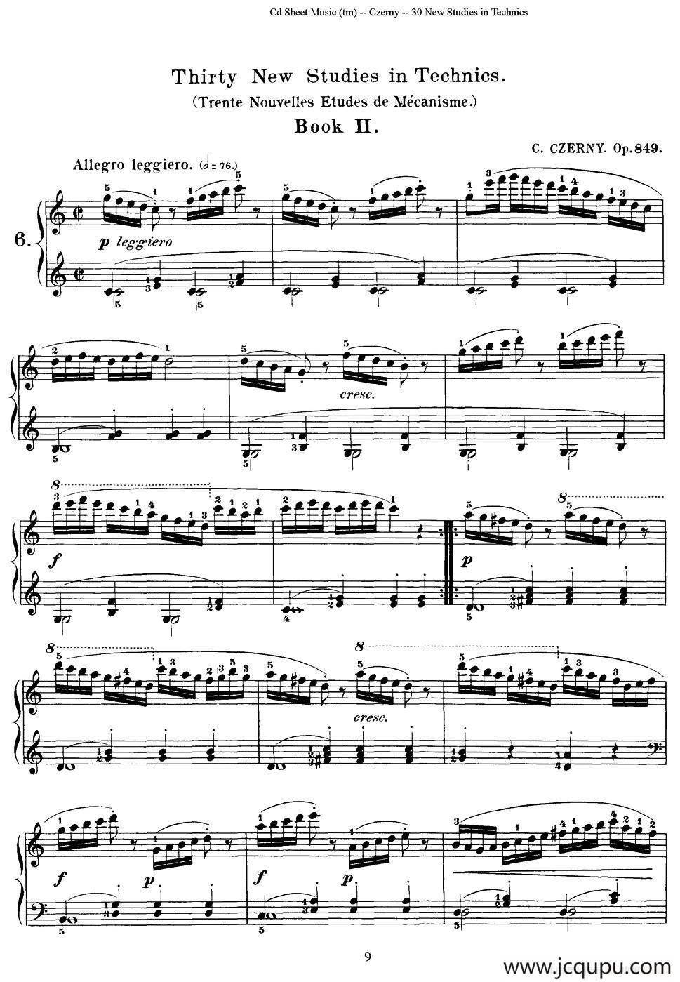 Czerny - 30 New Studies - 6（车尔尼Op849 - 30首练习曲）简谱