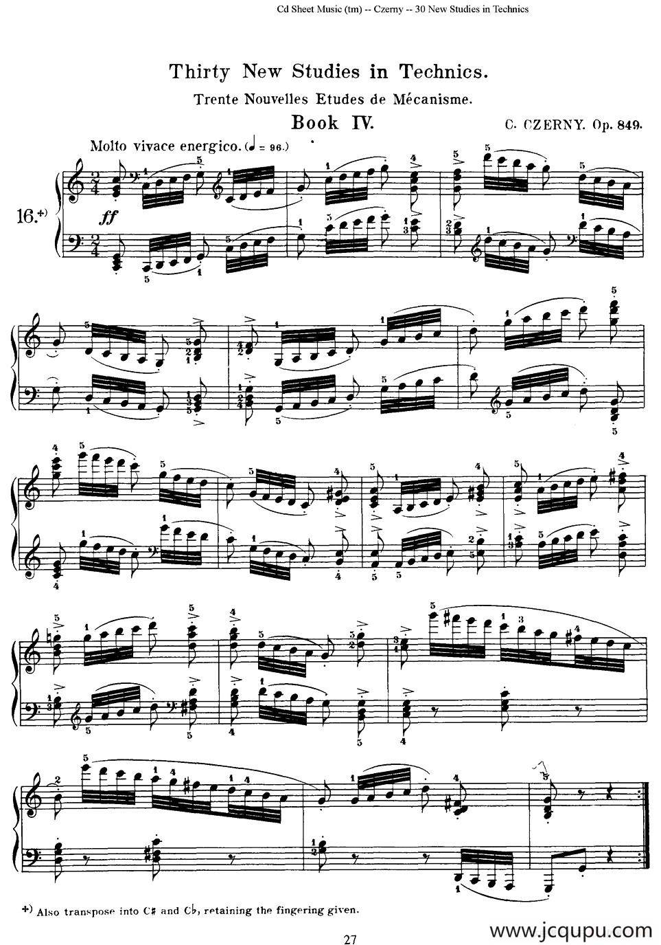 Czerny - 30 New Studies - 16（车尔尼Op849 - 30首练习曲）简谱