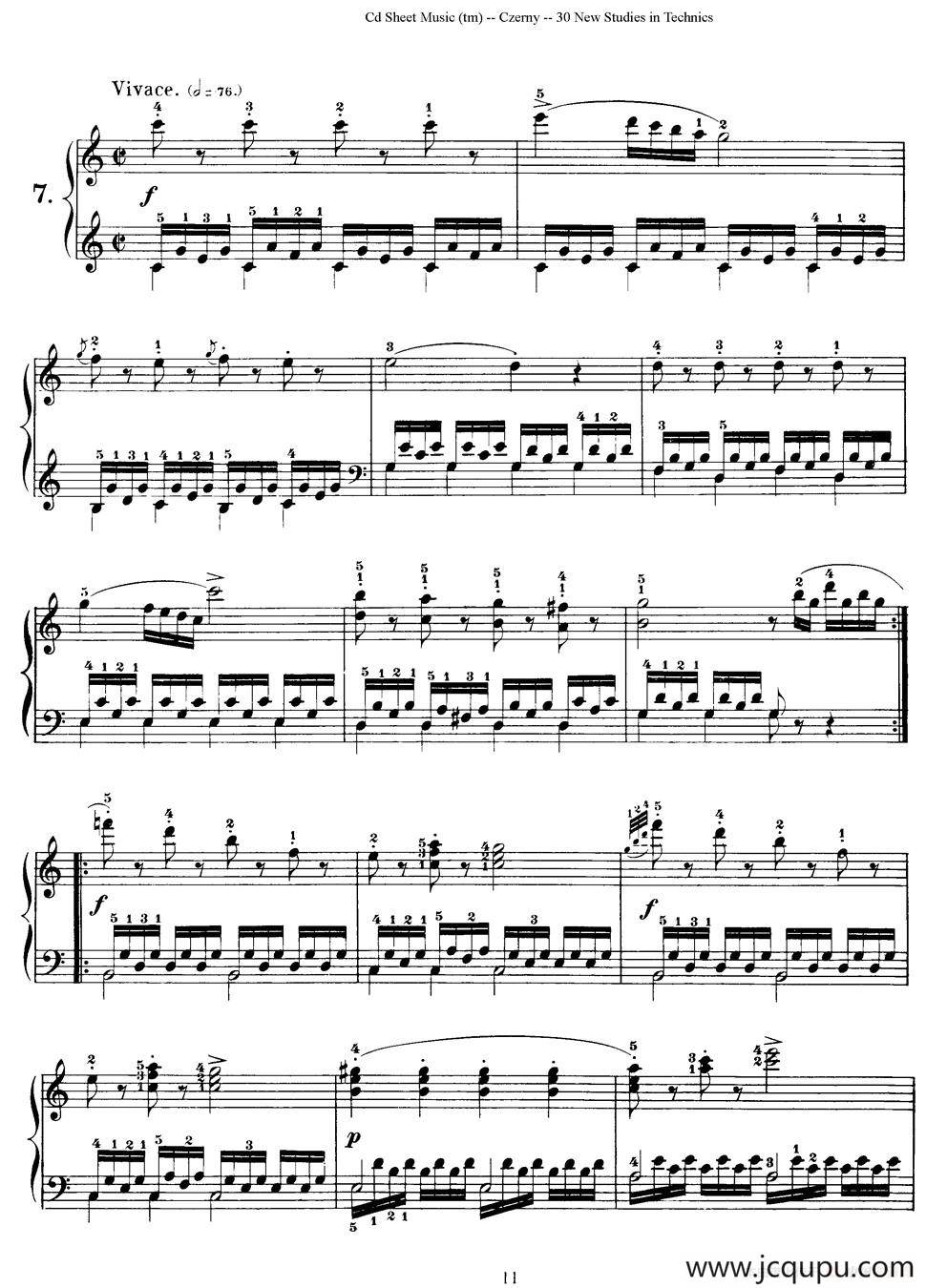 Czerny - 30 New Studies - 7（车尔尼Op849 - 30首练习曲）简谱