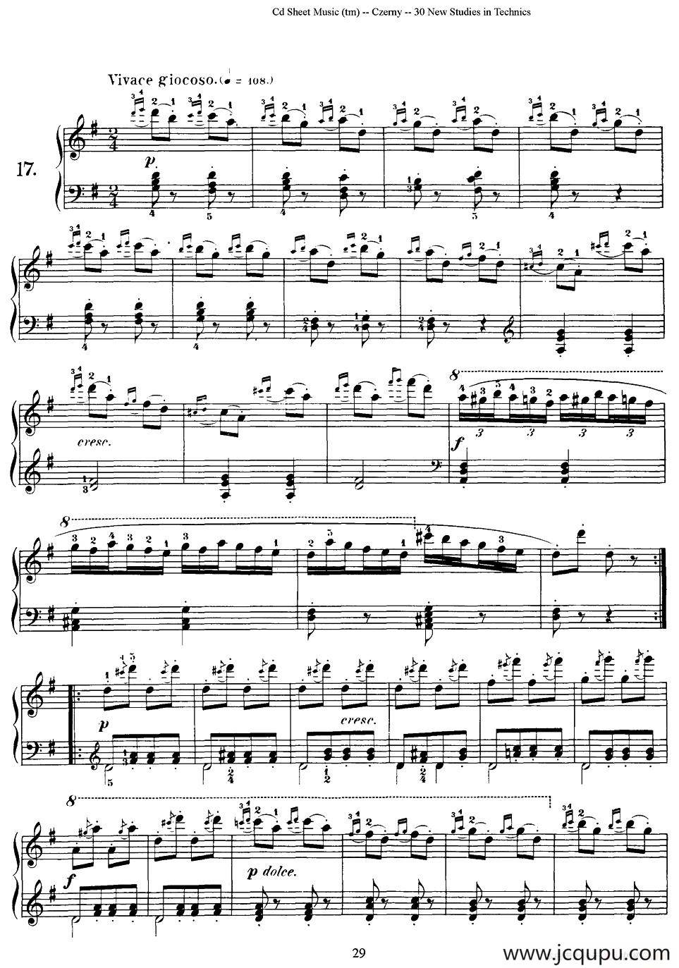 Czerny - 30 New Studies - 17（车尔尼Op849 - 30首练习曲）简谱