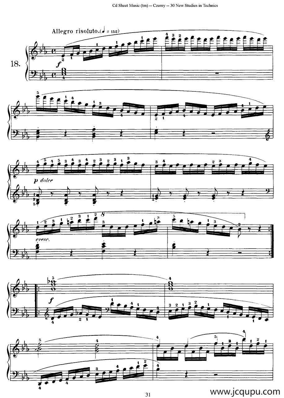 Czerny - 30 New Studies - 18（车尔尼Op849 - 30首练习曲）简谱