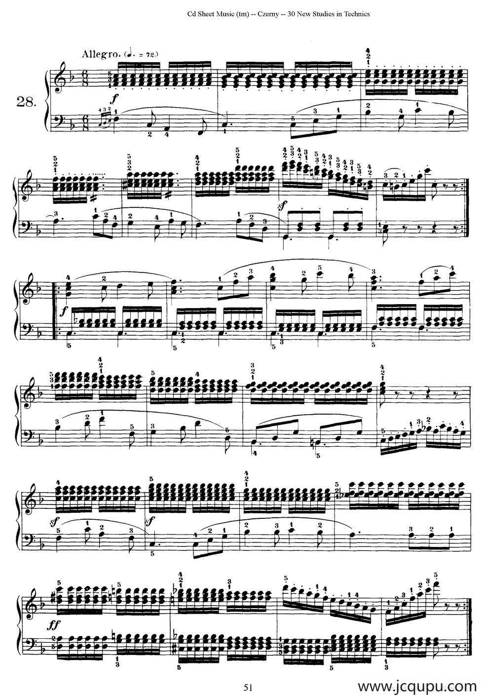 Czerny - 30 New Studies - 28（车尔尼Op849 - 30首练习曲）简谱