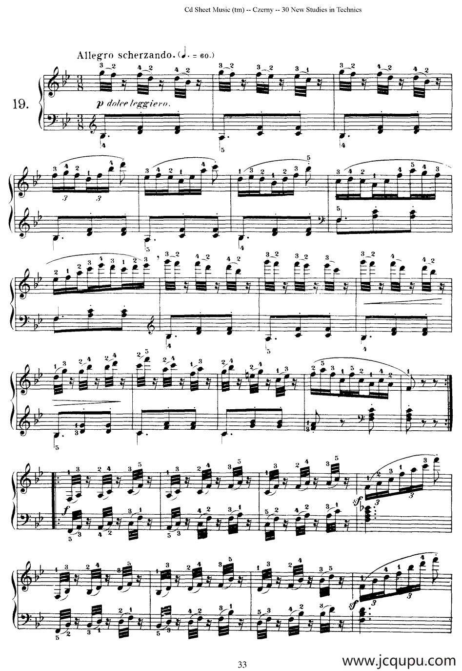 Czerny - 30 New Studies - 19（车尔尼Op849 - 30首练习曲）简谱