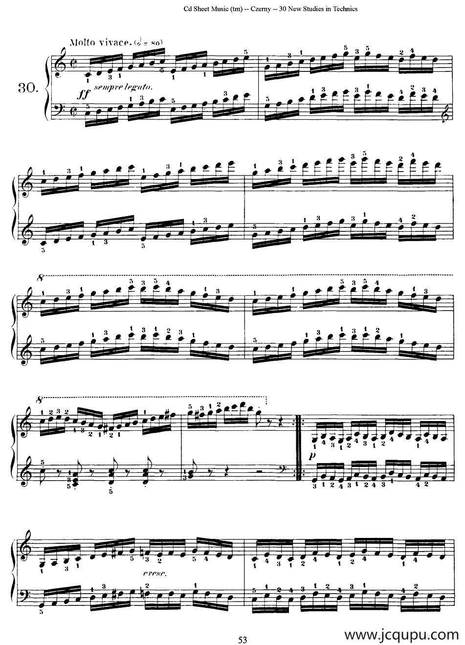 Czerny - 30 New Studies - 30（车尔尼Op849 - 30首练习曲）简谱