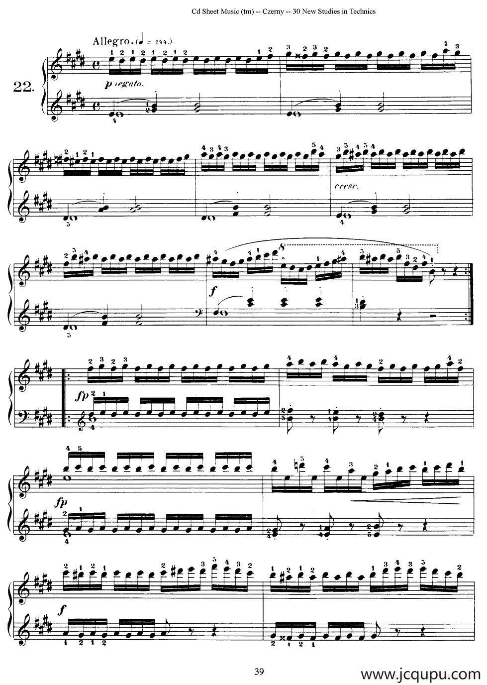Czerny - 30 New Studies - 22（车尔尼Op849 - 30首练习曲）简谱
