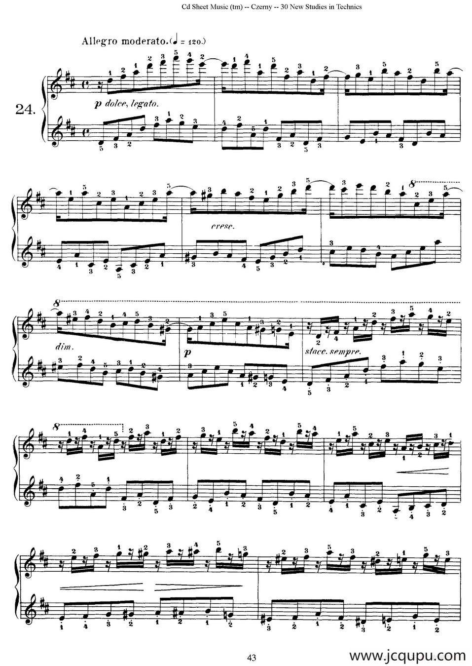 Czerny - 30 New Studies - 24（车尔尼Op849 - 30首练习曲）简谱