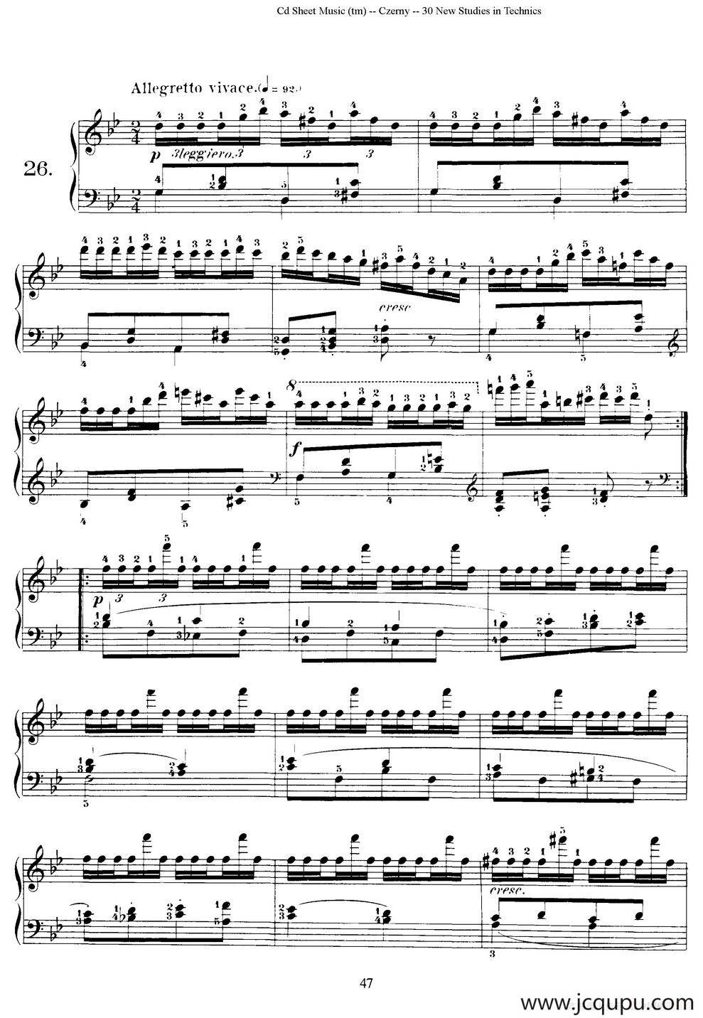 Czerny - 30 New Studies - 26（车尔尼Op849 - 30首练习曲）简谱
