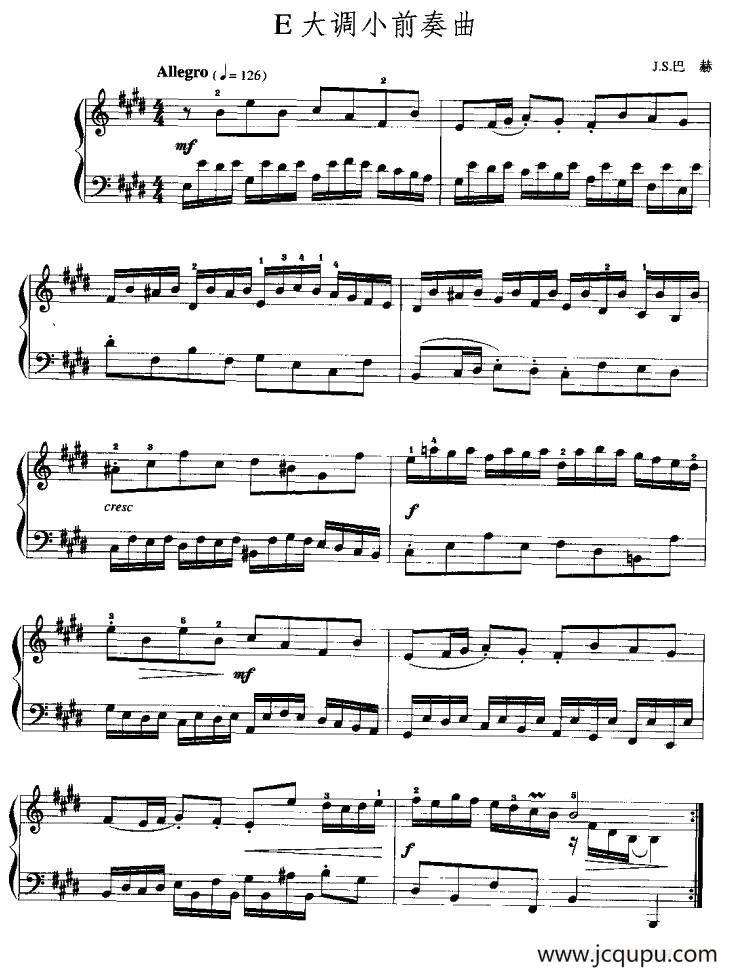 E大调小前奏曲简谱