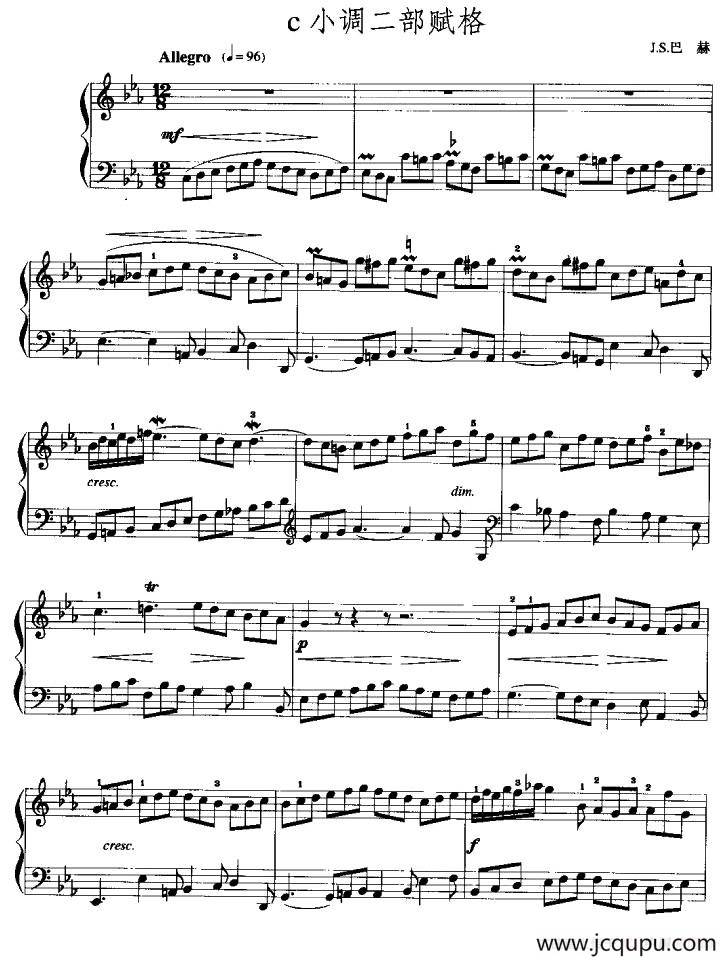 e小调二部赋格简谱
