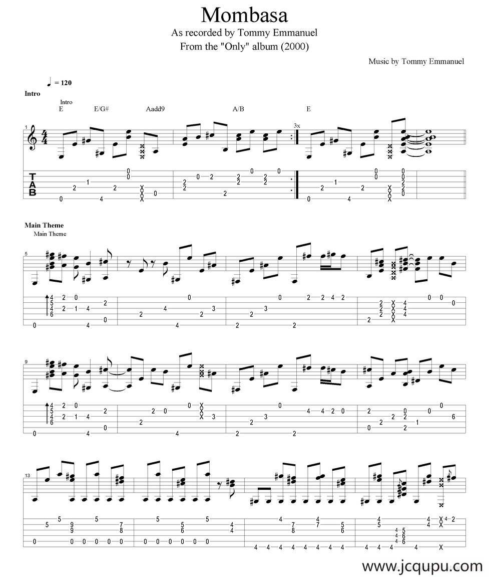 tommy emmanuel：mombasa version-2（指弹吉他）简谱