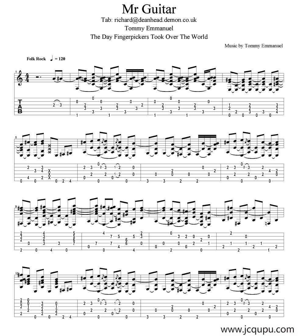 tommy emmanuel：mr guitar（指弹吉他）简谱