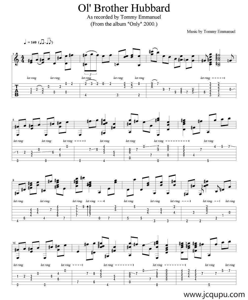 tommy emmanuel：ol' brother hubbard version-2（指弹吉他）简谱