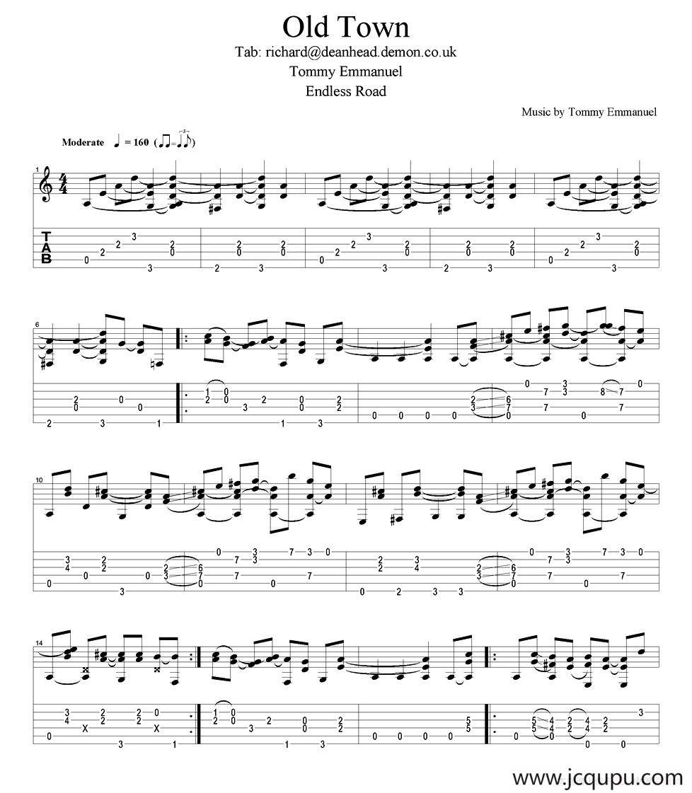 tommy emmanuel：old town（指弹吉他）简谱