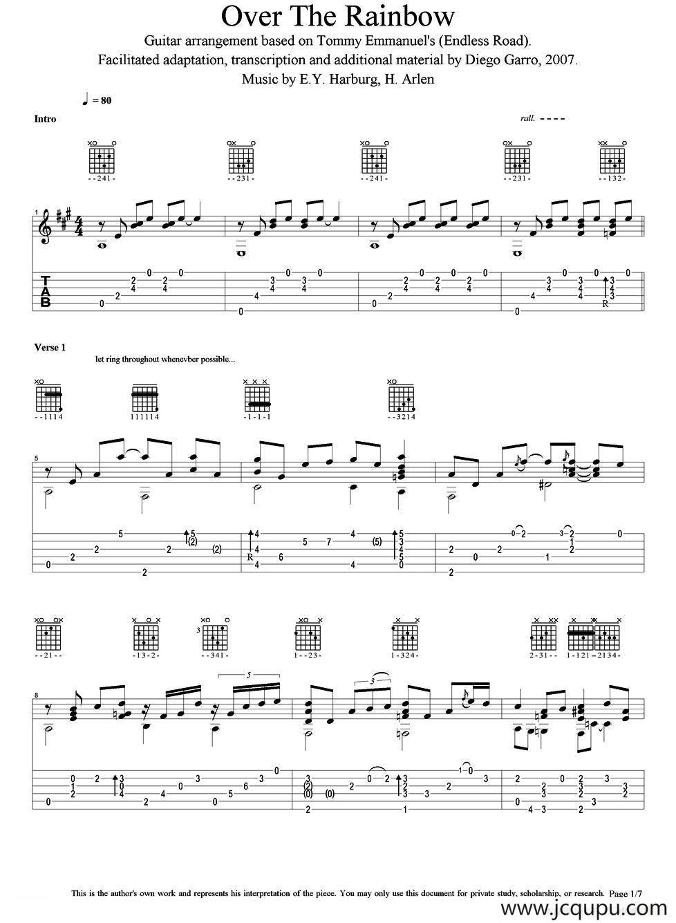 tommy emmanuel:over the rainbow(1)(指弹吉他)简谱