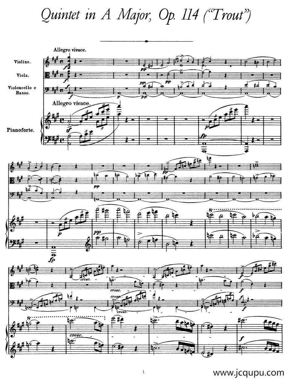 A大调鳟鱼五重奏（P1—10）（弦乐+钢琴）简谱