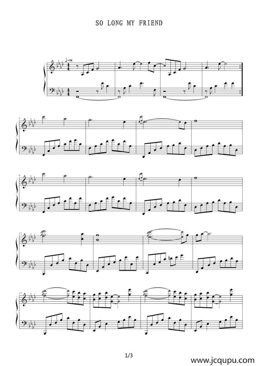 SO LONG MY FRIEND简谱