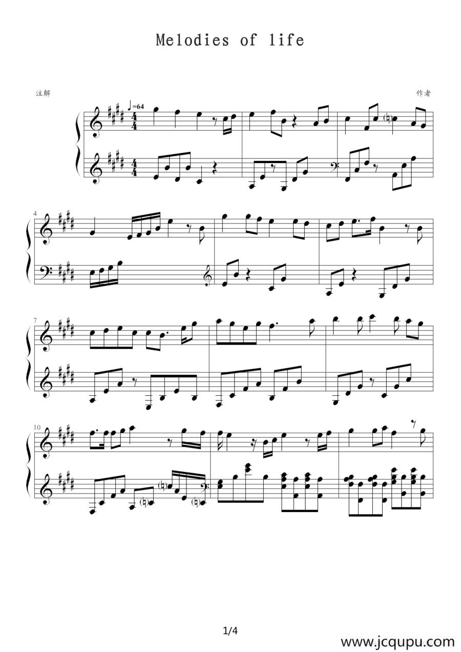 melodies of lifes简谱