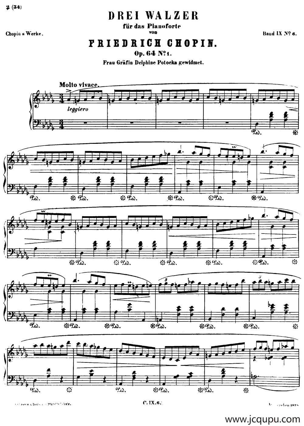 Minute Op64 No1（降D大调（小狗）圆舞曲Op.64-1 ）简谱