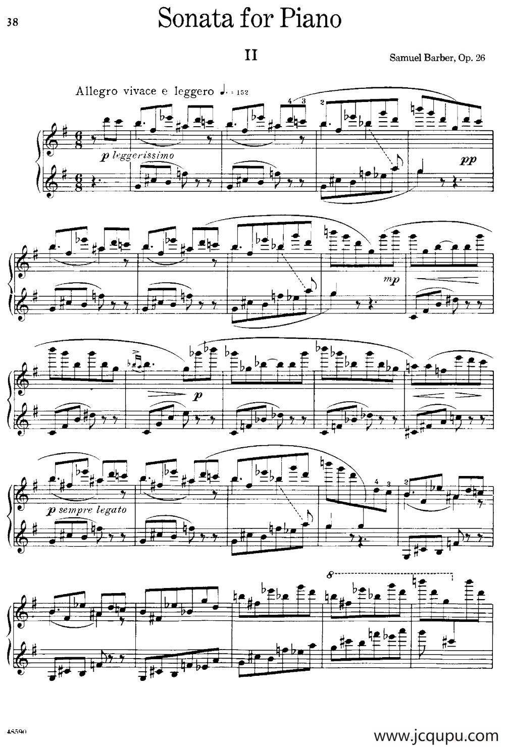 塞缪尔·巴伯 - 降e小调钢琴奏鸣曲 op.26 v.2简谱