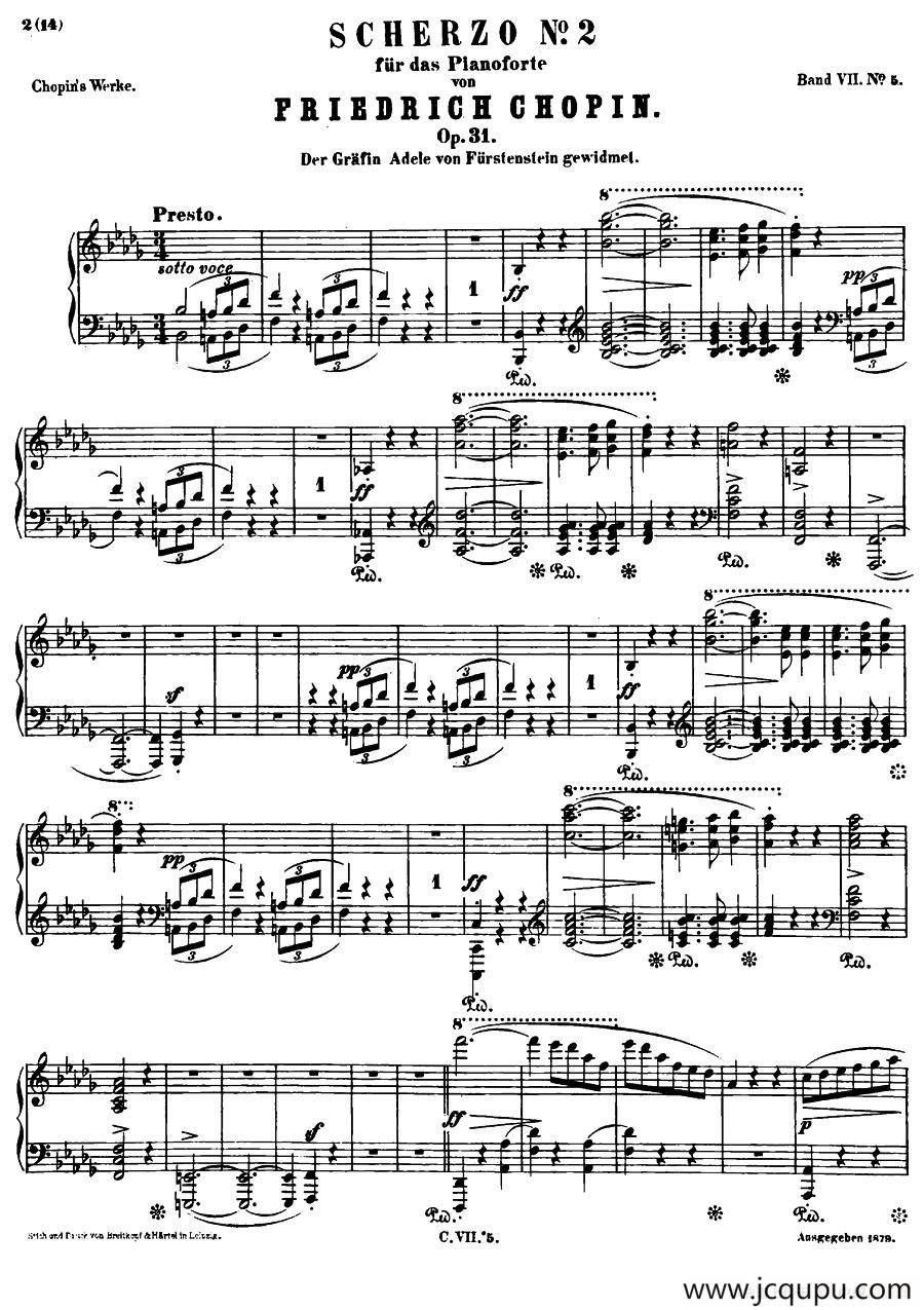 降b小调钢琴谐谑曲Op.31（第二号）简谱