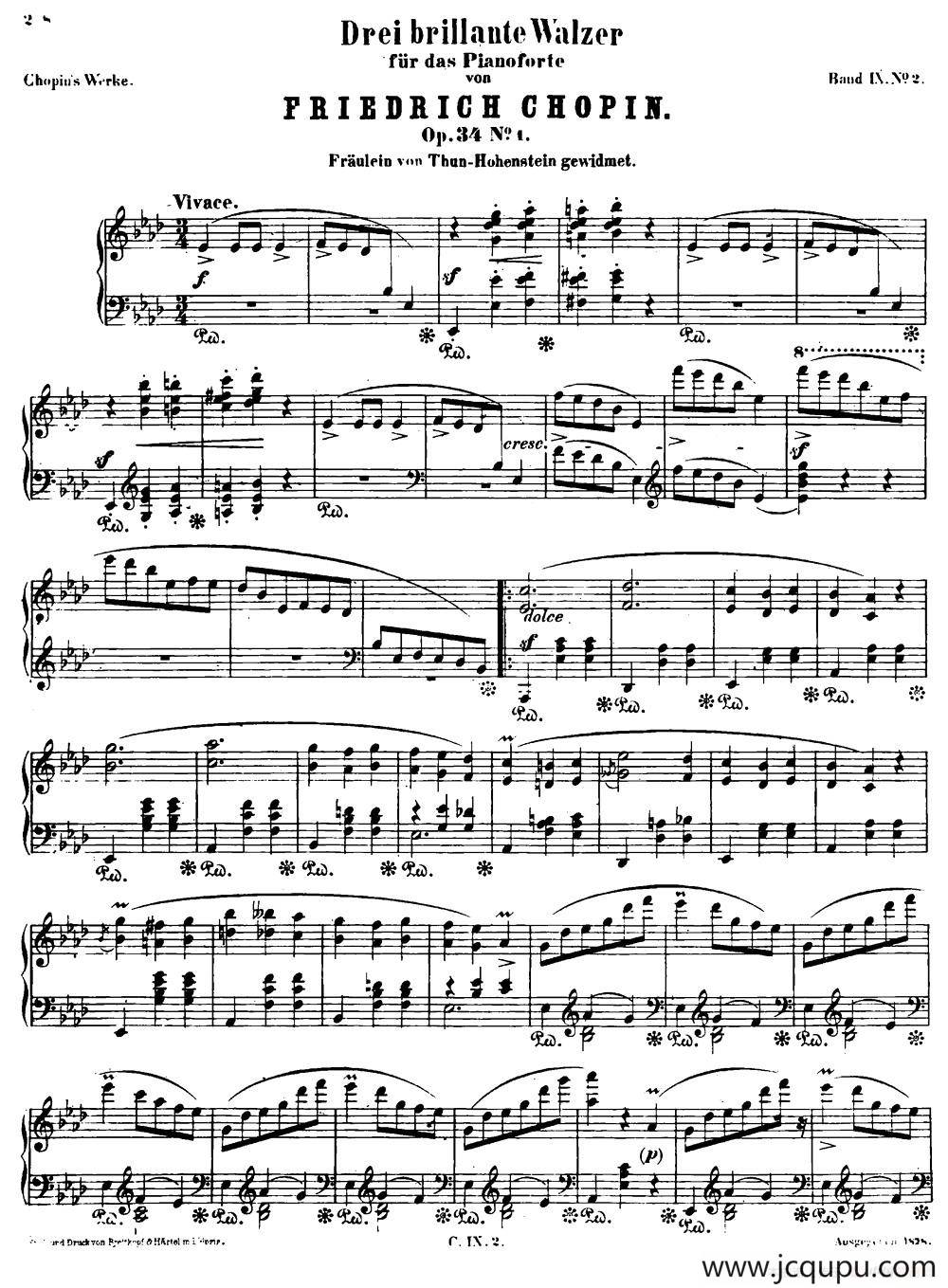 Valse brillante Op34 No1（降A大调华丽圆舞曲Op.34-1 ）简谱