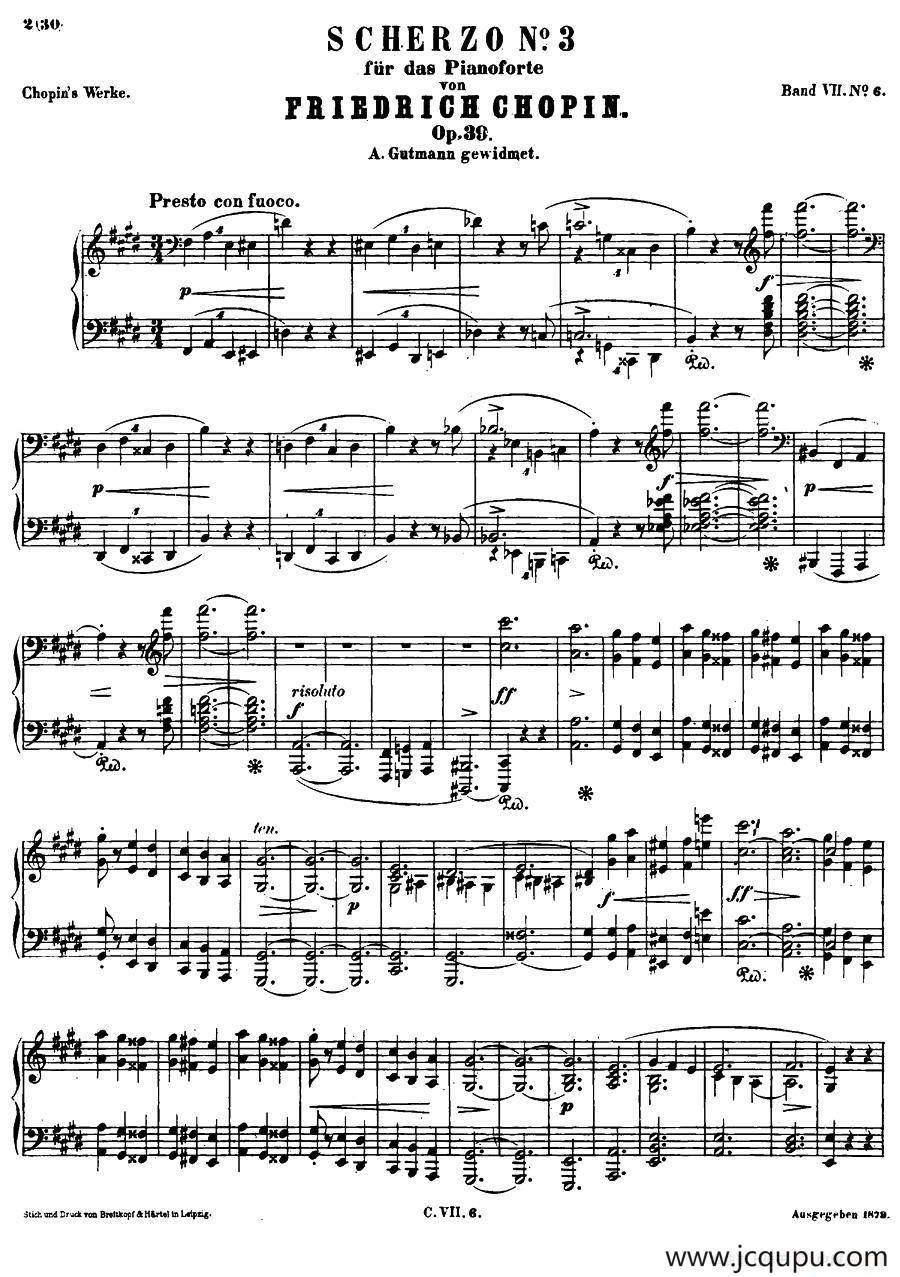 升c小调钢琴谐谑曲Op.39（第三号）简谱