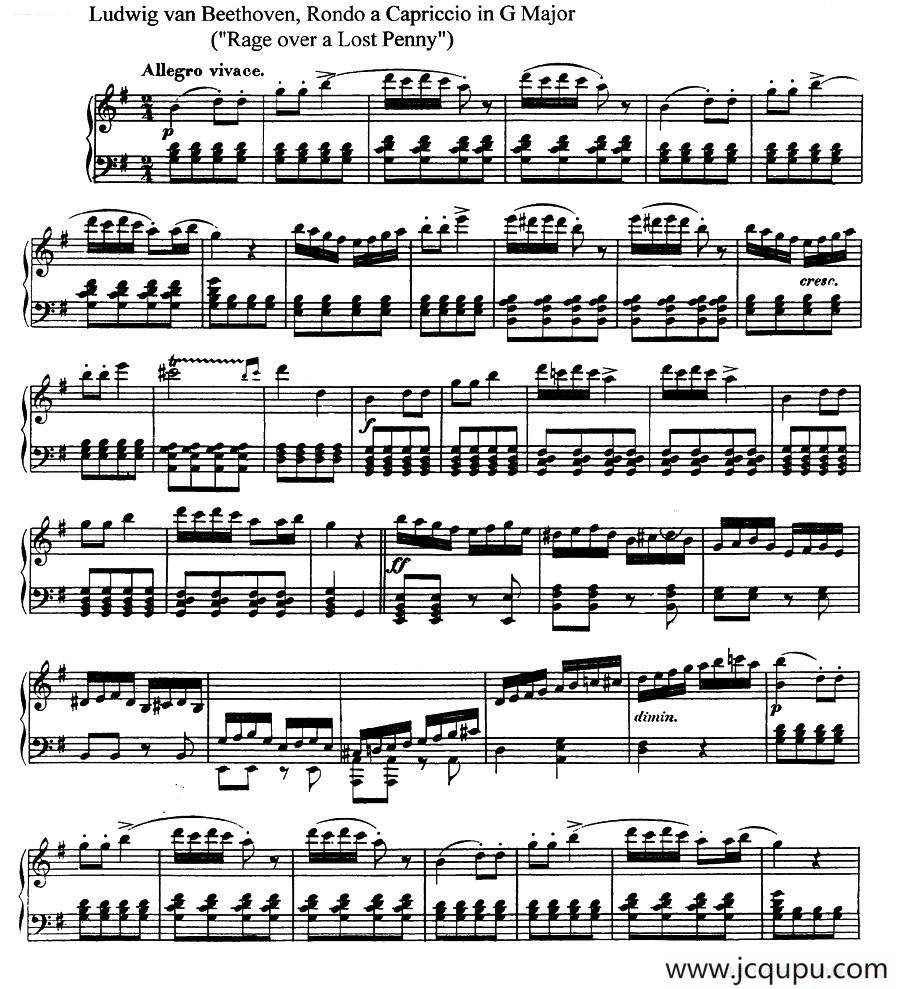 丢失一分钱的愤怒 Op.129简谱