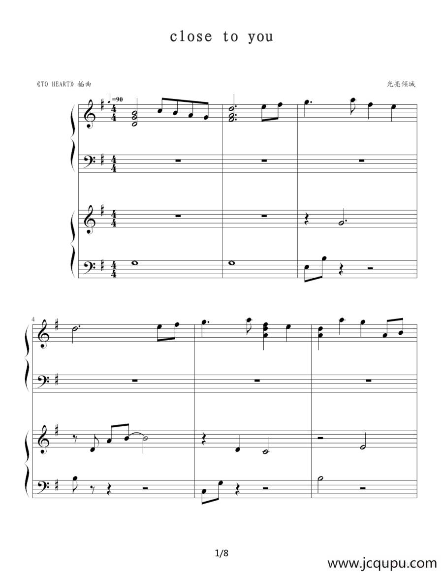 close to you（靠近你）（《悠长假期》插曲）（双钢琴）简谱