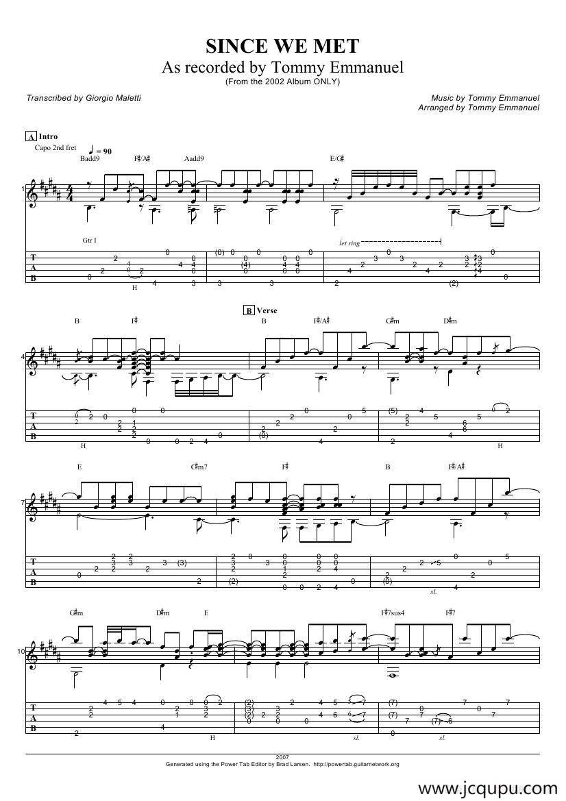 tommy emmanuel：since we met（指弹吉它）简谱