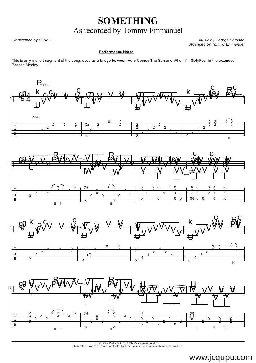 tommy emmanuel：something（指弹吉它）简谱