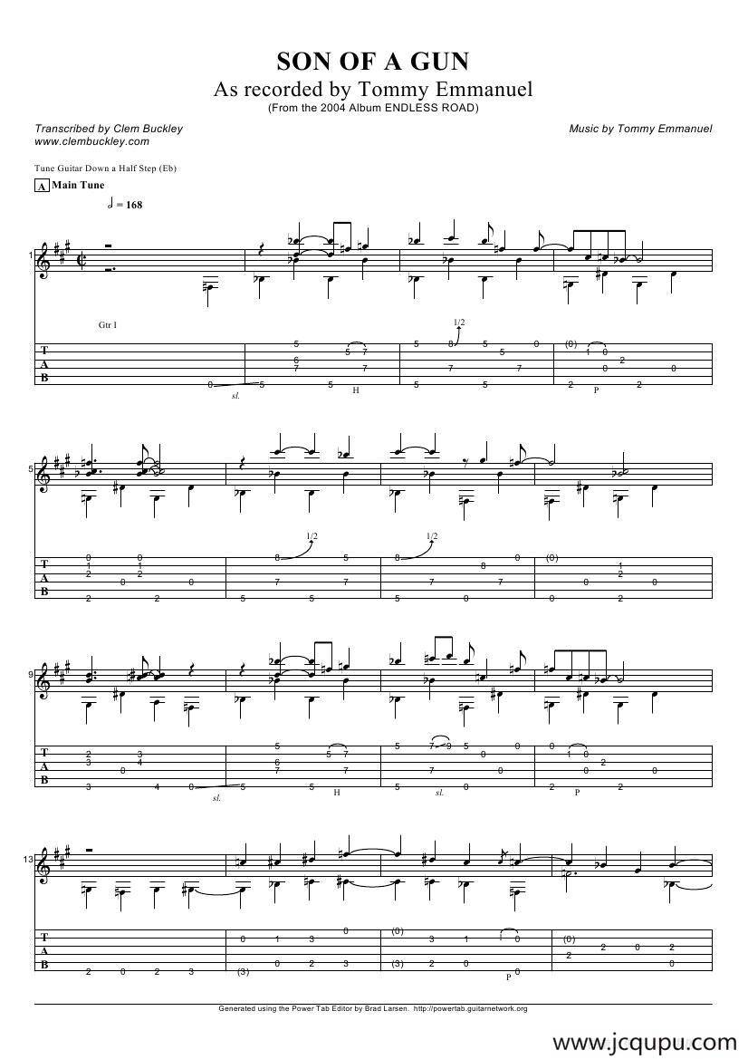 tommy emmanuel：son of a gun（指弹吉它）简谱