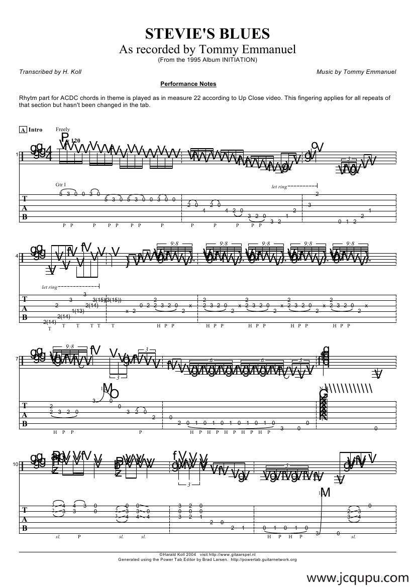 tommy emmanuel：stevies blues（指弹吉它）简谱