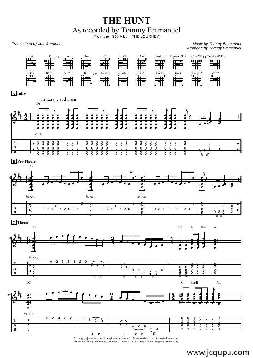 tommy emmanuel：the hunt（指弹吉它）简谱