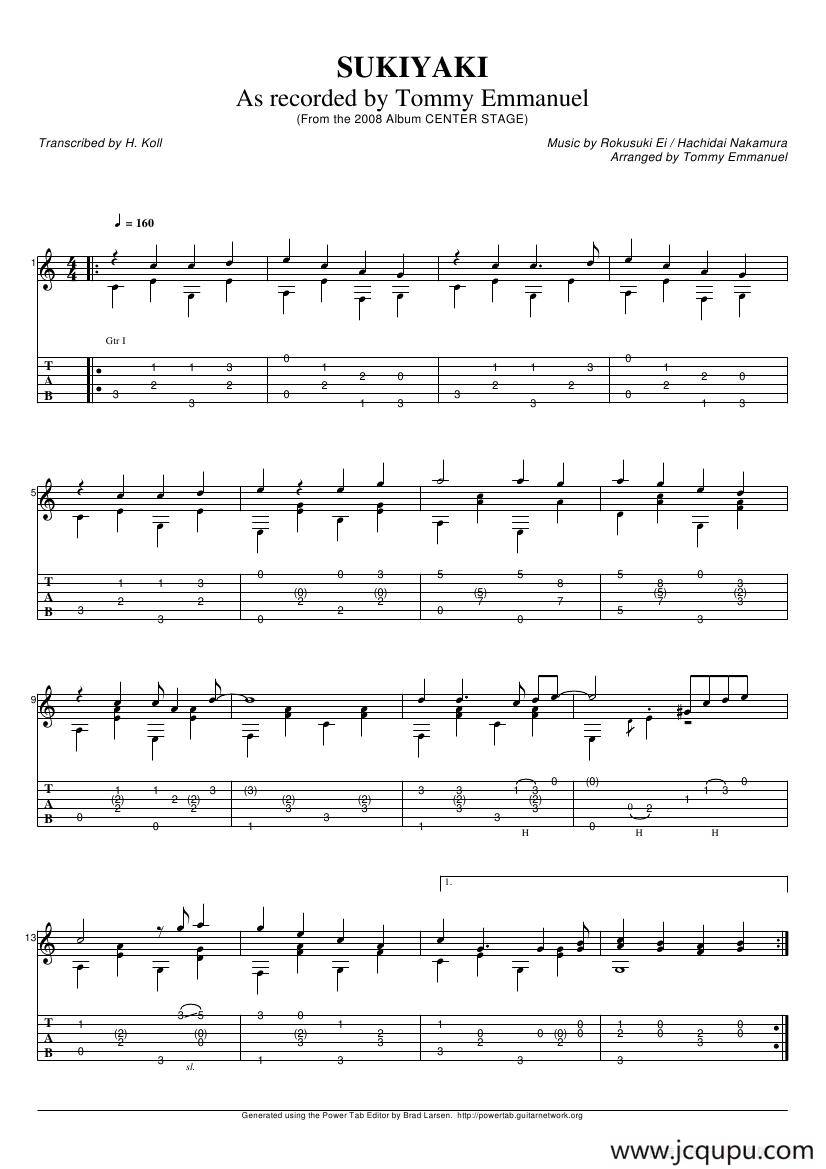 tommy emmanuel：sukiyaki 2（指弹吉它）简谱