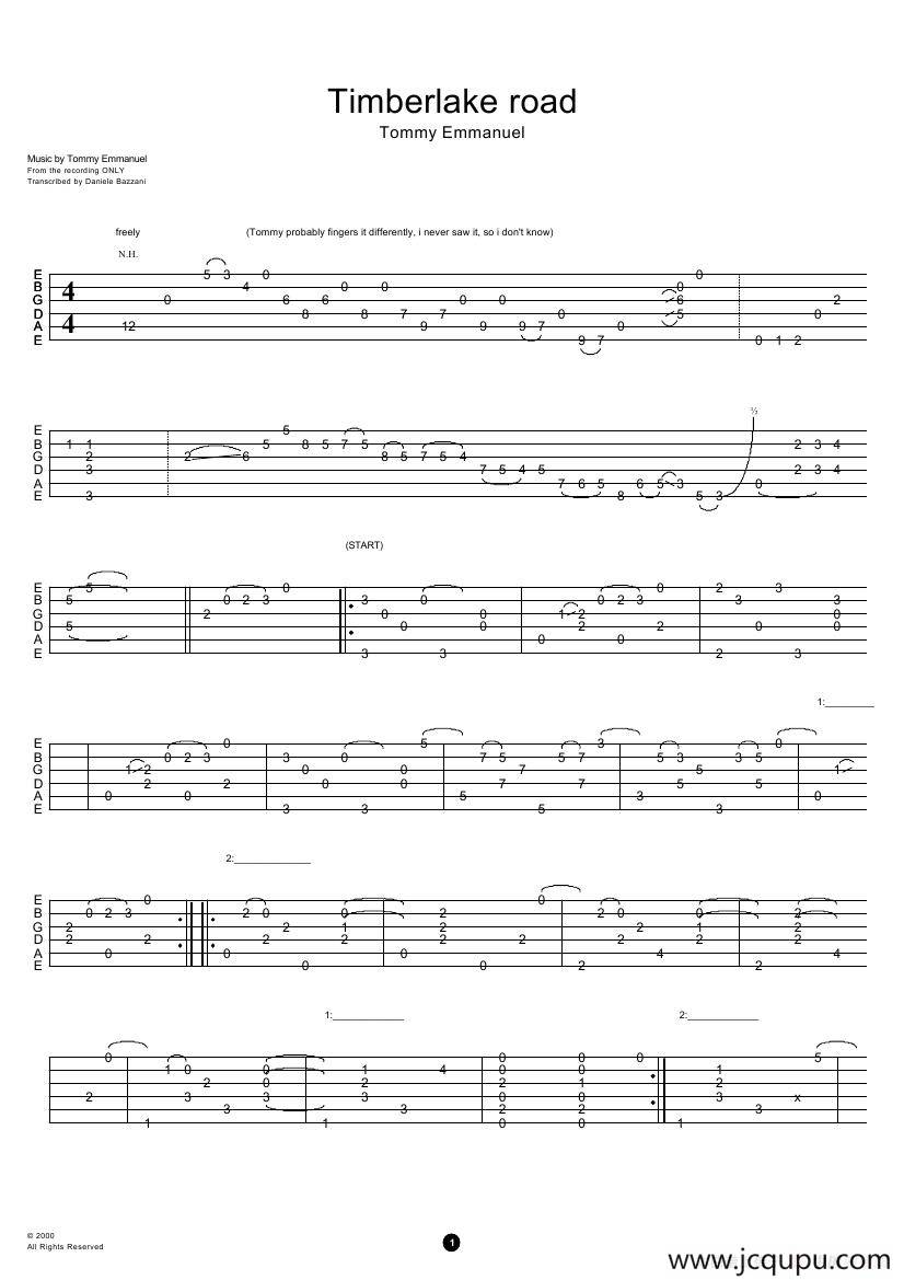 tommy emmanuel：timberlake road（指弹吉它）简谱