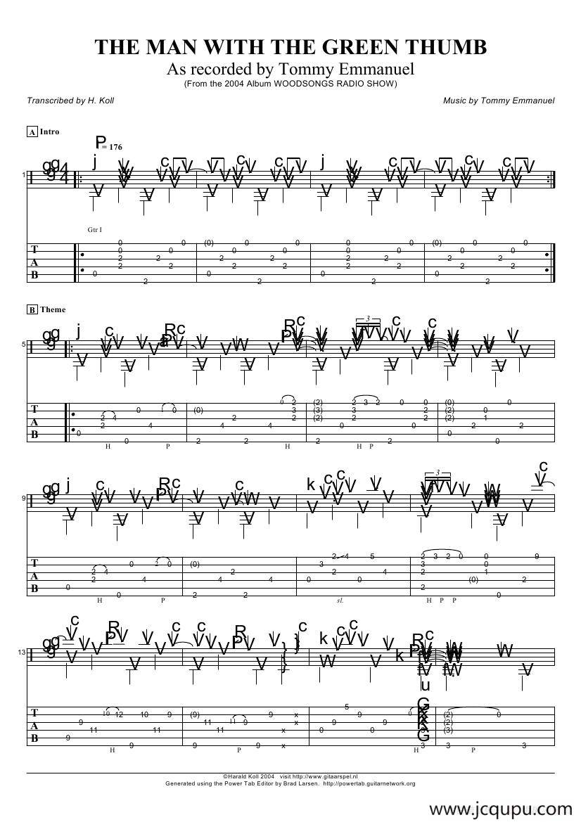 tommy emmanuel：the man with the green thumb version 2（指弹吉它）简谱