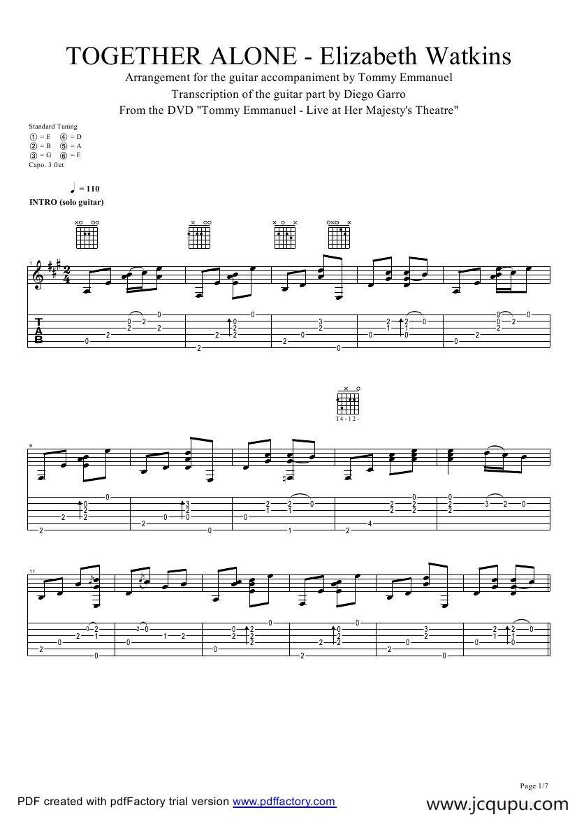 tommy emmanuel：together alone（指弹吉它）简谱