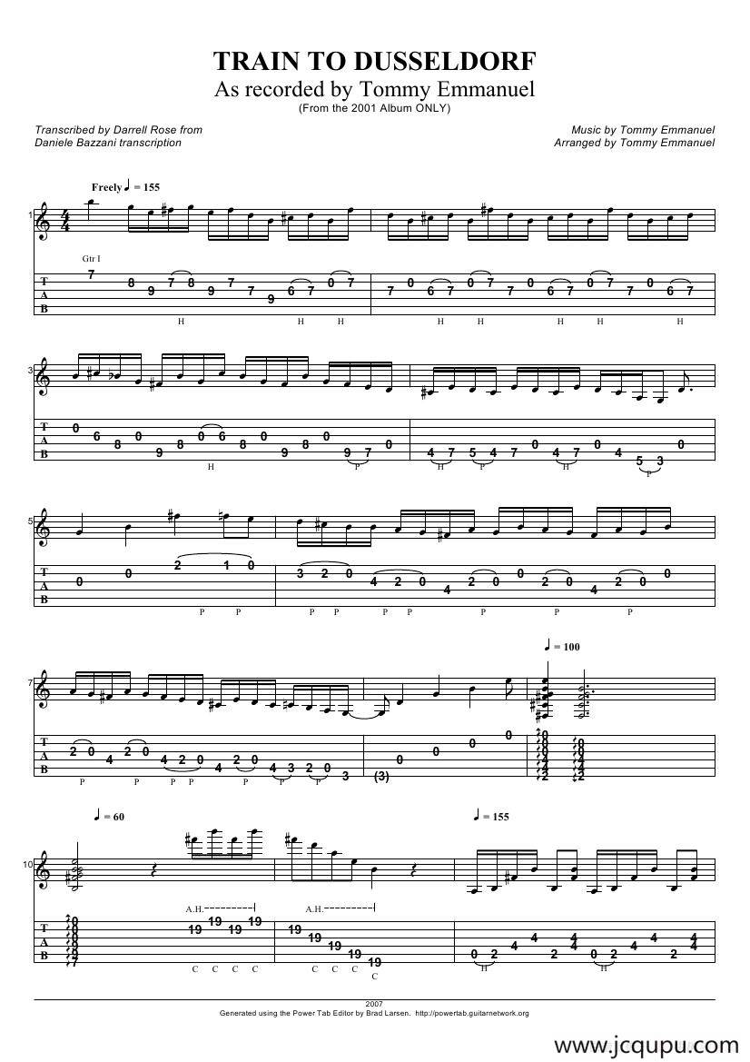 tommy emmanuel：train to dusseldorf（指弹吉它）简谱