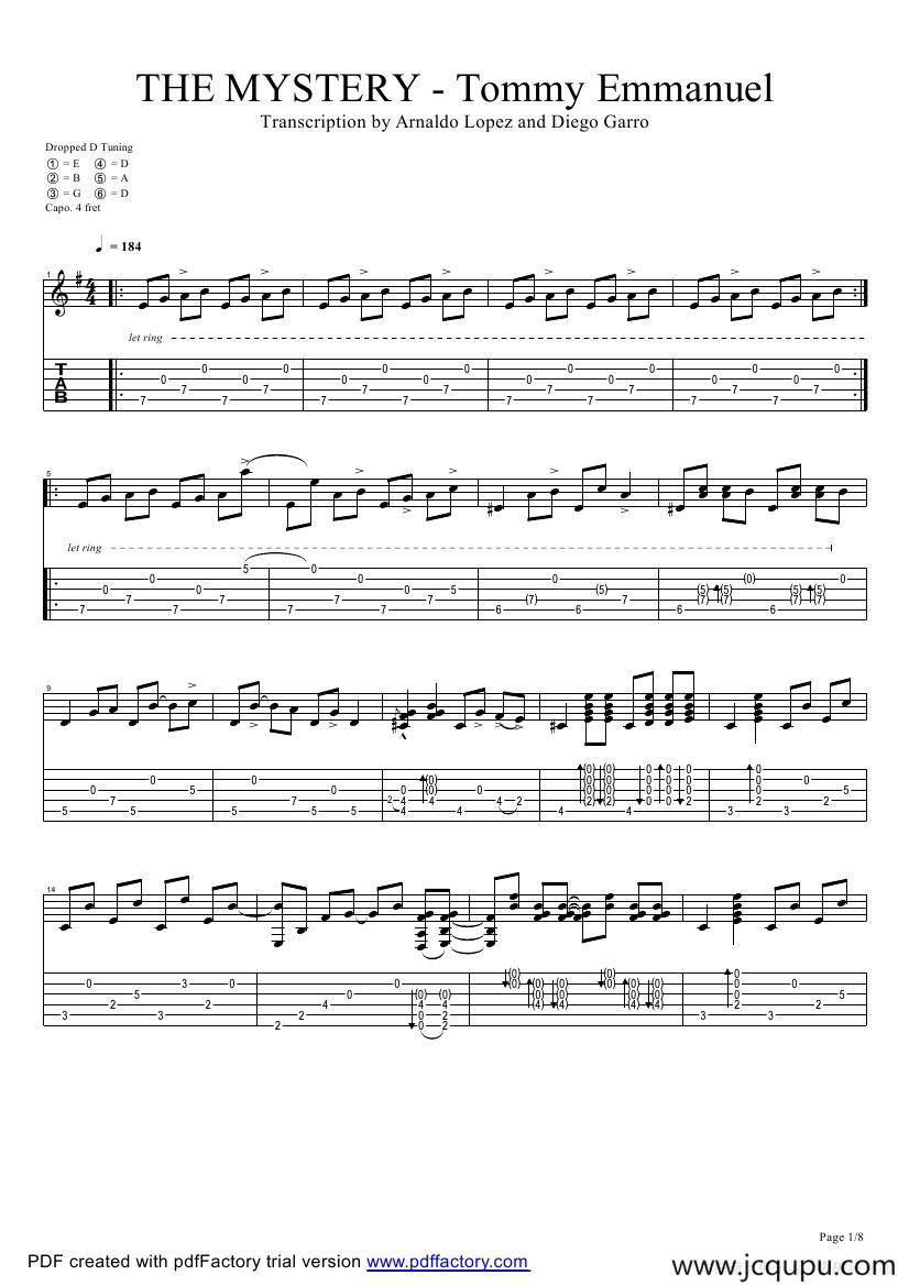 tommy emmanuel：the mystery 2（指弹吉它）简谱