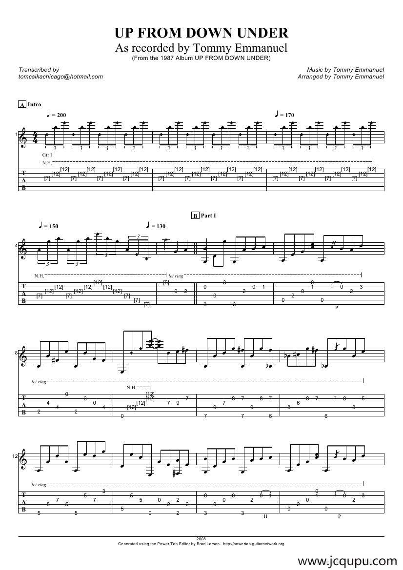 tommy emmanuel：up from down under（指弹吉它）简谱