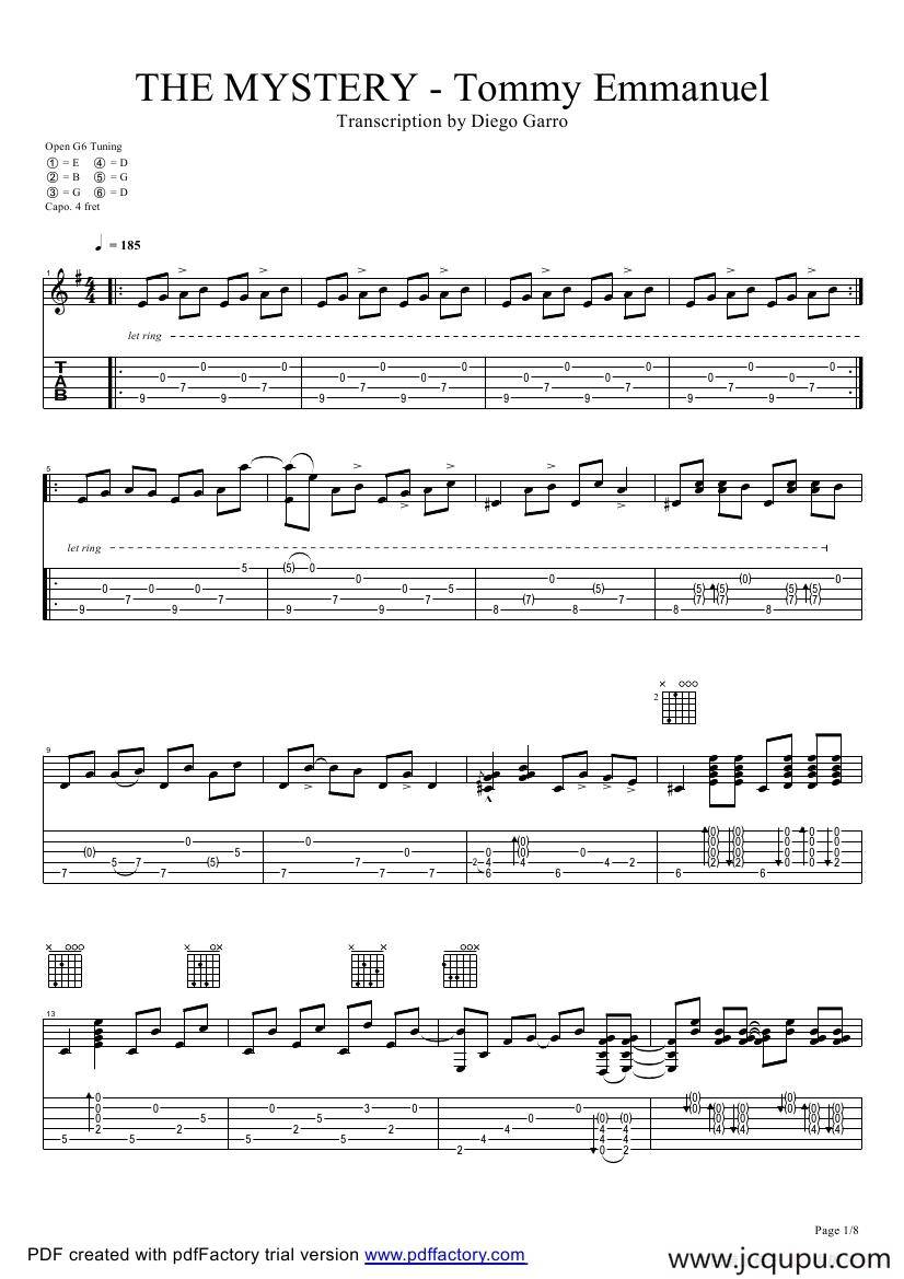 tommy emmanuel：the mystery（指弹吉它）简谱
