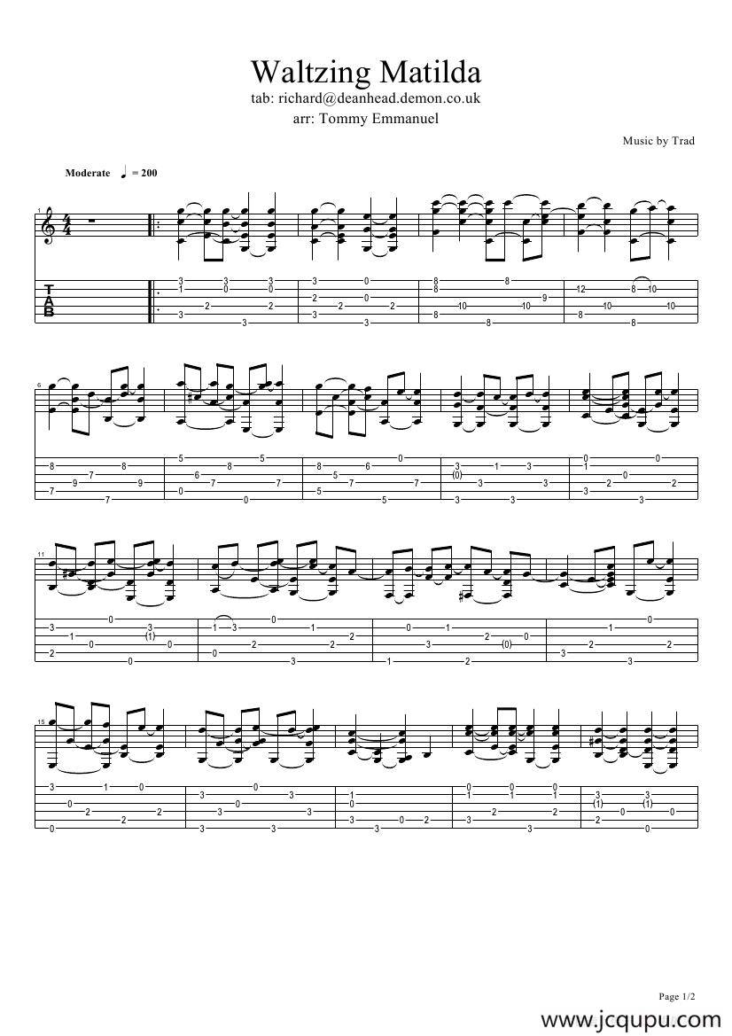 tommy emmanuel：waltzing matilda（指弹吉它）简谱