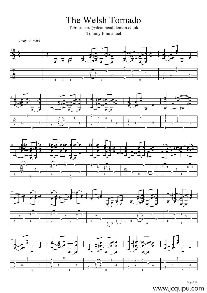 tommy emmanuel：the welsh tornado（指弹吉它）简谱