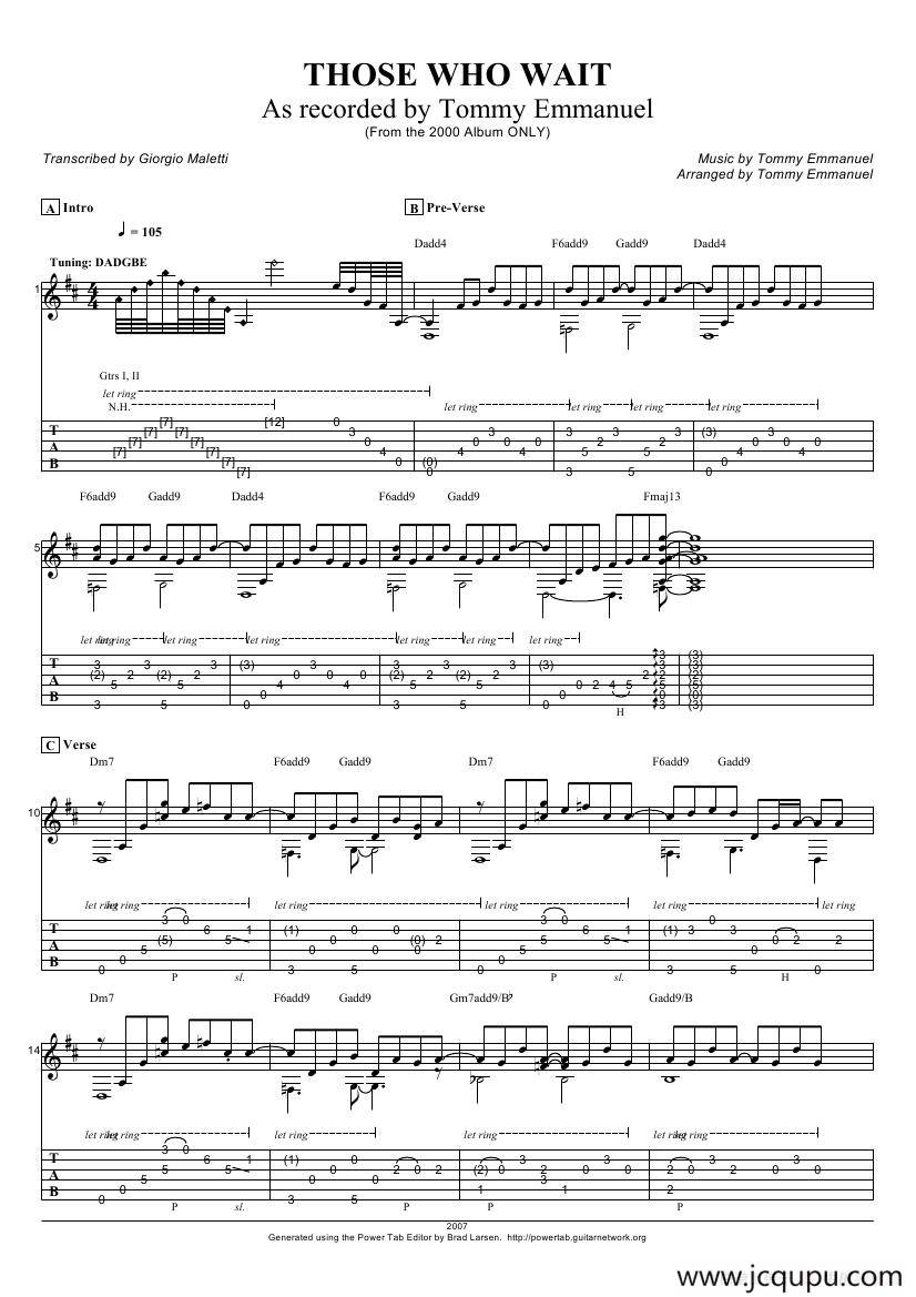tommy emmanuel：those who wait（指弹吉它）简谱
