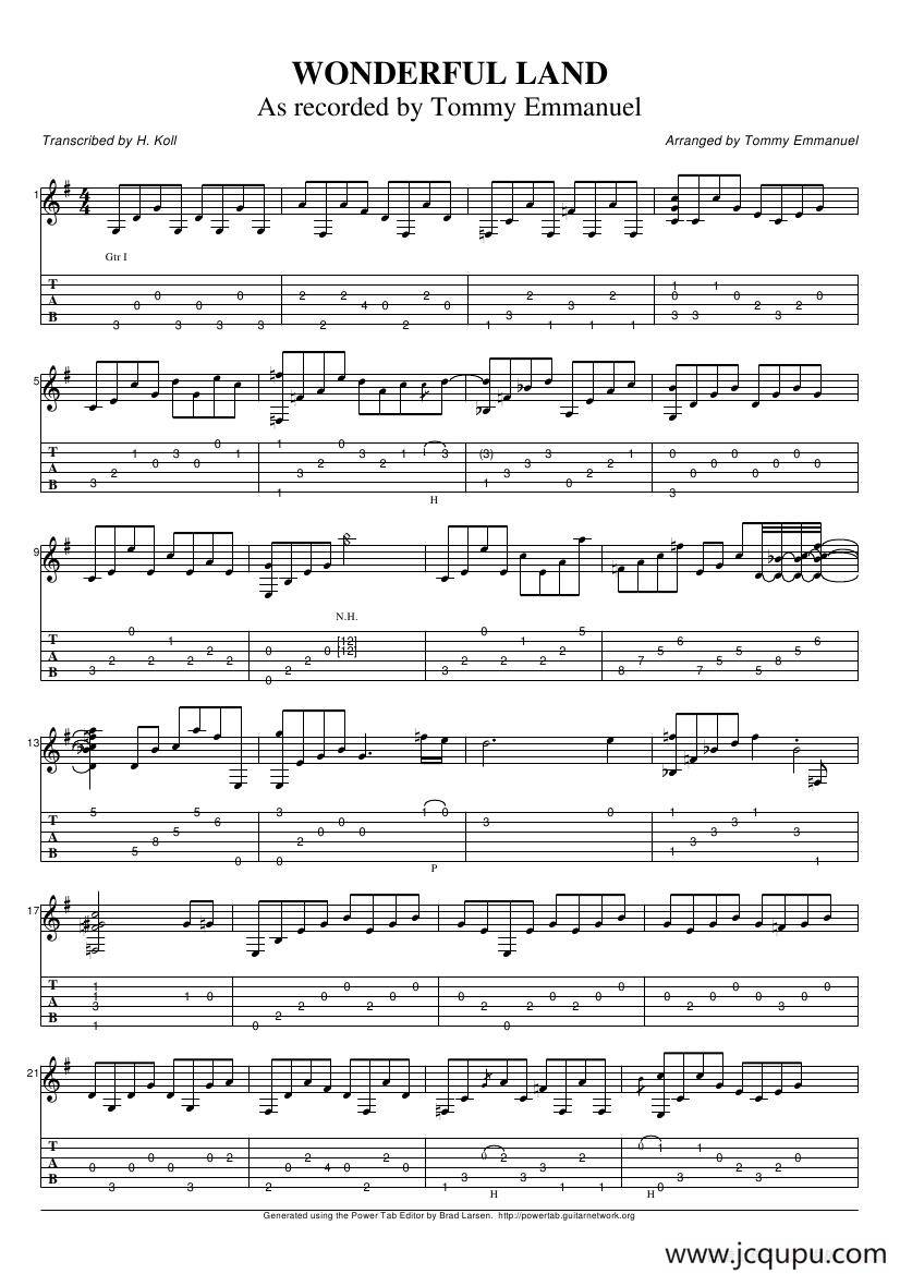 tommy emmanuel：wonderful land live（指弹吉它）简谱